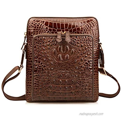 Ainifeel Men's Crocodile Embossed Genuine Leather Small Purse Messenger Bags Shoulder Bags