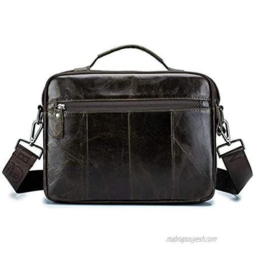 BULLCAPTAIN Genuine Leather Messenger Bag for Men Multi-functional Top-handle Handbag Travel Shoulder Bag ZB-36