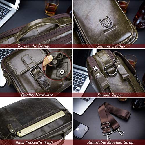 BULLCAPTAIN Genuine Leather Messenger Bag for Men Multi-functional Top-handle Handbag Travel Shoulder Bag ZB-36