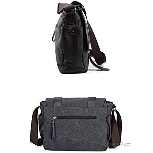 Canvas Messenger Bag Small Crossbody Shoulder Bag for Male Men Handbag Satchel Bag College School Bookbag Black