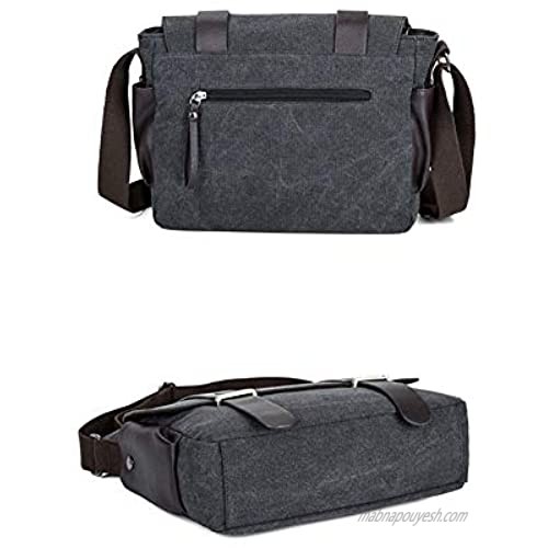 Canvas Messenger Bag Small Crossbody Shoulder Bag for Male Men Handbag Satchel Bag College School Bookbag Black