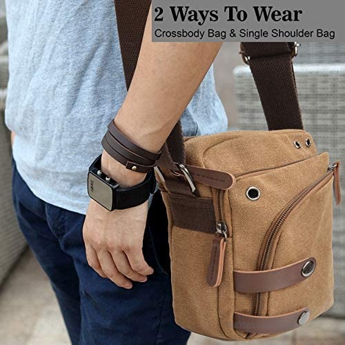 Canvas Messenger Bag Vintage Travel Purse Multi-pocket Crossbody Shoulder Pouch Casual Mens Bag(Army Green)
