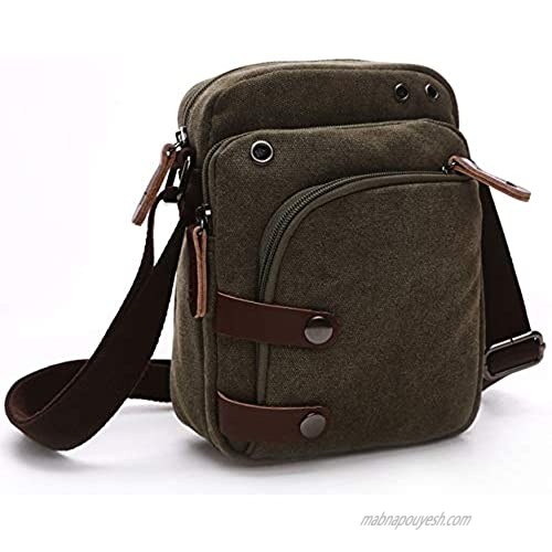 Canvas Messenger Bag Vintage Travel Purse Multi-pocket Crossbody Shoulder Pouch Casual Mens Bag(Army Green)