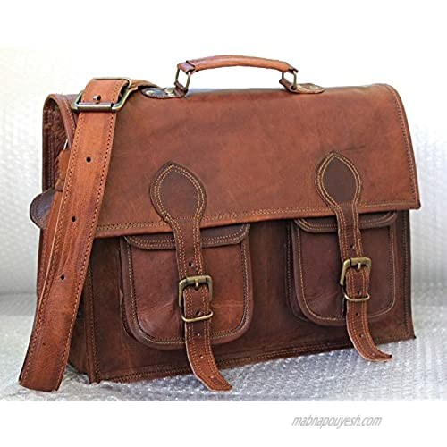 Handmadeleathercraft Men's 15 inch Vintage Leather Unisex Messenger Bag Laptop Crossbody Shoulder Bag