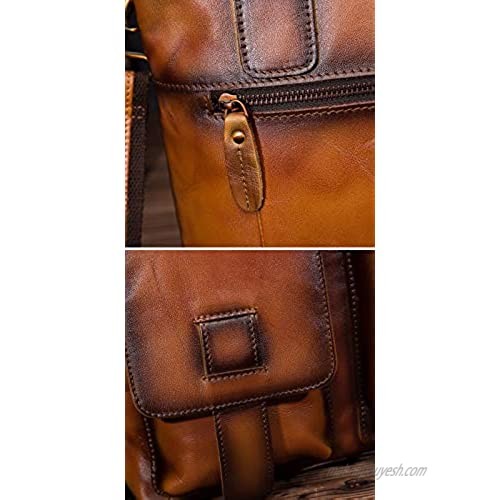Le'aokuu Men Crazy Horse Leather Cross Body Messenger Shoulder Satchel School Tote Bag 12 Tablet B259 (Orange)