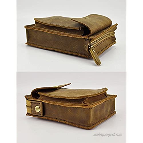 Le'aokuu Mens Genuine Leather Fanny Messenger Shoulder Satchel Waist Bag Pack (Brown)