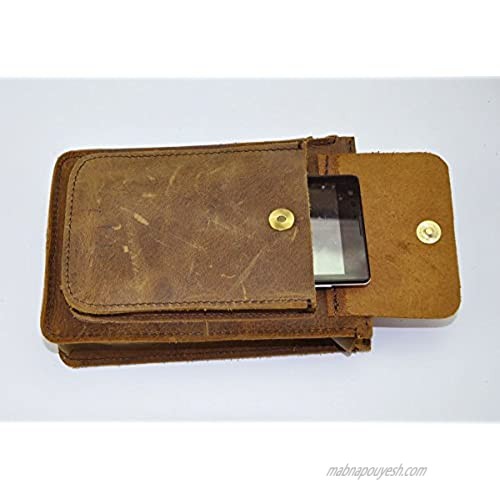 Le'aokuu Mens Genuine Leather Fanny Messenger Shoulder Satchel Waist Bag Pack (Brown)