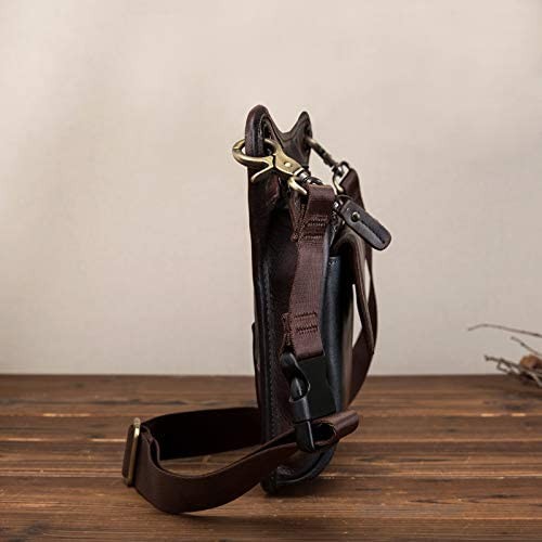 Le'aokuu Mens Genuine Leather Motorcycle Travel Waist Pack Messenger Drop Leg Bag (A-Dark Brown)