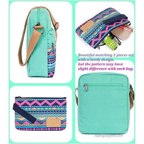 Leaper Small Canvas Crossbody Bag and Purse Set for Girls and Women