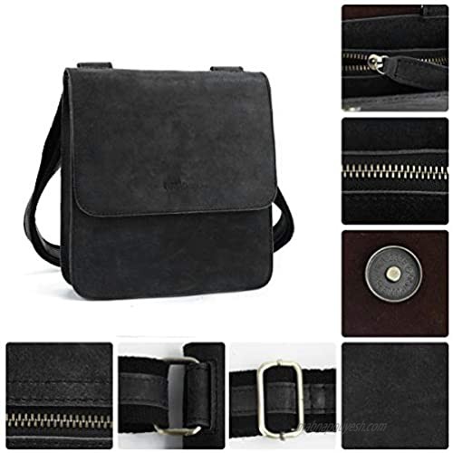 Leathario Leather Shoulder Bag Men’s Retro Leather Messenger Bag Crossbody Bag Satchel Bag Ipad Bag 11 inch Brown (Black)
