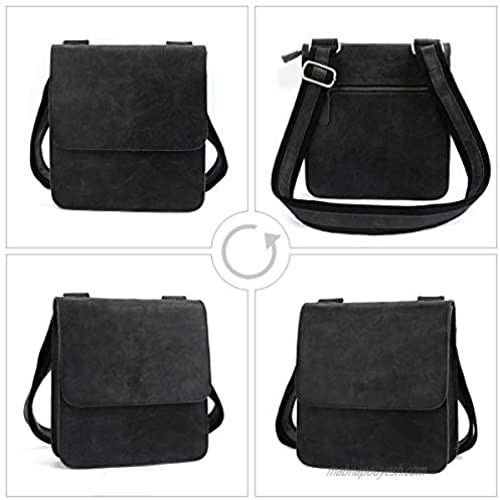 Leathario Leather Shoulder Bag Men’s Retro Leather Messenger Bag Crossbody Bag Satchel Bag Ipad Bag 11 inch Brown (Black)