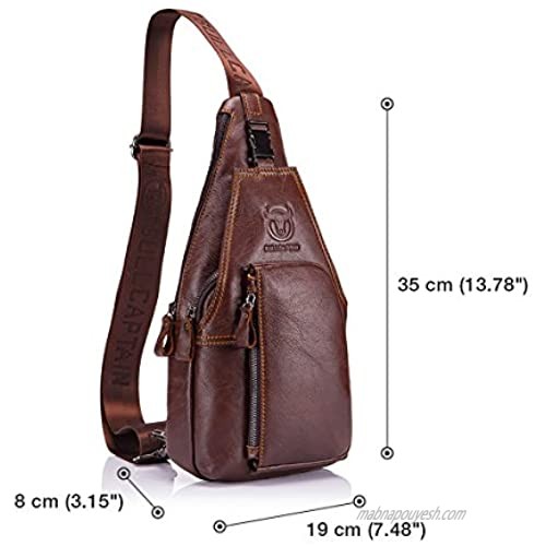 Men Genuine Leather Chest Bag Crossbody Shoulder Bag Sling Bags Backpack Messenger Bag Daypack For Business Casual Sport Hiking Travel Brown