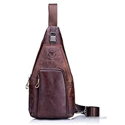 Men Genuine Leather Chest Bag Crossbody Shoulder Bag Sling Bags Backpack Messenger Bag Daypack For Business Casual Sport Hiking Travel Brown