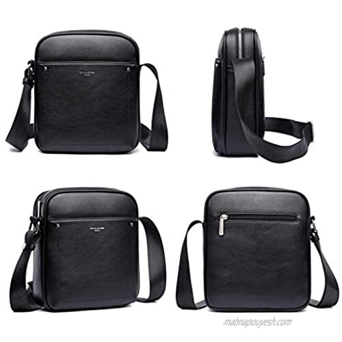 Men's Leather Messenger Bag Black- Crossbody Shoulder Travel Bags Purse Waterproof Casual Sling Pack for Work Business