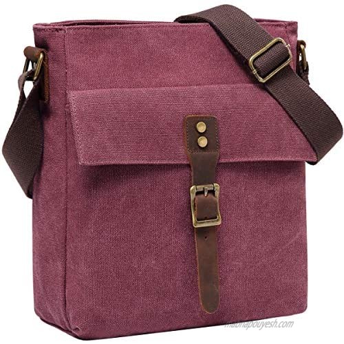Messenger Bag  Kasqo Small Vintage Canvas Leather Lightweight Shoulder Crossbody Bag for Men and Women
