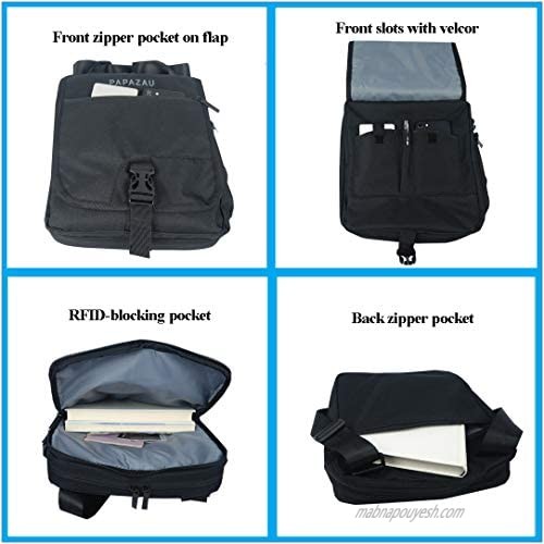 PAPAZAU Men & Women Messenger Bag Crossbody Travel Shoulder Bags Casual Sling Pack for Work Business (BLACK)