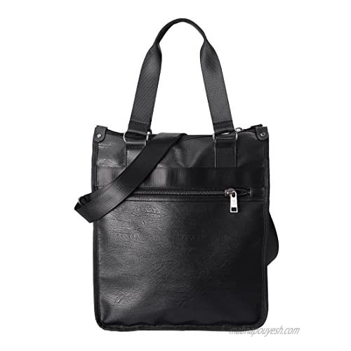 PU Leather Vertical Messenger Bag for 15.6 Laptop Shoulder Tote Crossbody Sling Duffel Book Bag for Men