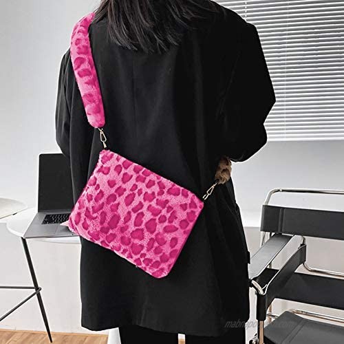 RARITYUS Fashion Plush Leopard Print Crossbody Messenger Bag Faux Fur Zebra Print Clutch Shoulder Bag for Women Girls