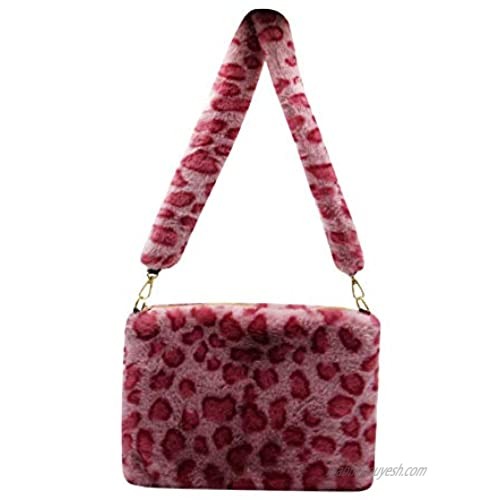 RARITYUS Fashion Plush Leopard Print Crossbody Messenger Bag Faux Fur Zebra Print Clutch Shoulder Bag for Women Girls