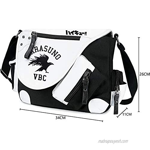 Roffatide Anime Haikyuu Messenger Bag Canvas Crossbody Bag Flap Synthetic Leather Print Shoulder Bag Satchel School Bag