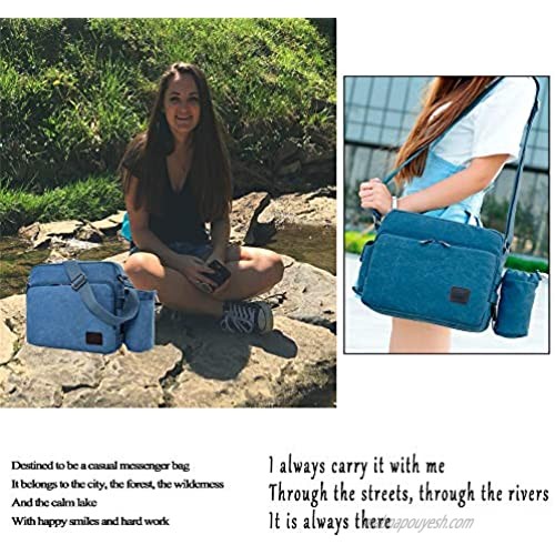 Scioltoo Messenger Shoulder Purse Bag Canvas Multifunctional Mens Crossbody Satchel Travel Change Packet Lots Pockets with Water Bottle Pocket Blue A-Blue