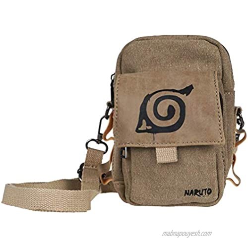 Small Anime Cosplay Canvas Shoulder Bag with for Konohagakure Coat of Arms Beige