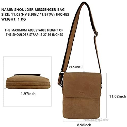 SOUHU Men's Leather Shoulder Messenger Bag Business Retro Messenger Bag Flap Travel Shoulder Bag