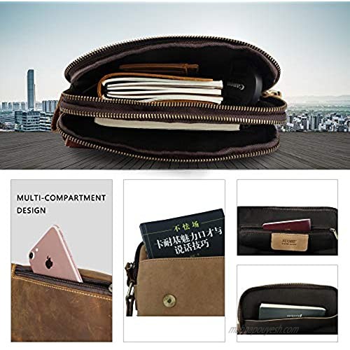 SOUHU Men's Leather Shoulder Messenger Bag Business Retro Messenger Bag Flap Travel Shoulder Bag