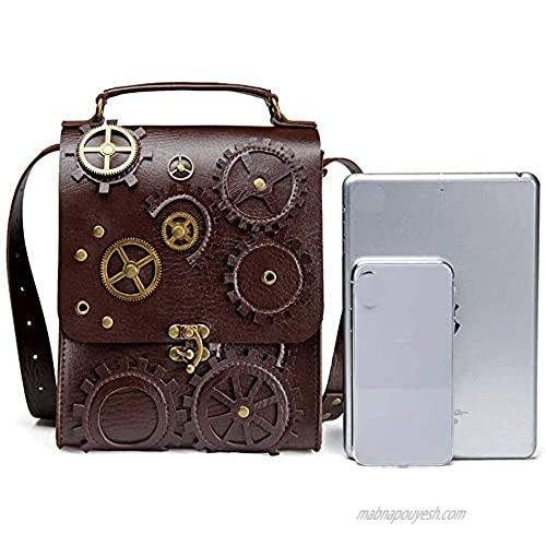 Steampunk Leather Messenger Bag Gothic Retro Briefcase Handheld Crossbody Shoulder Large Satchel School Bag for Men Women