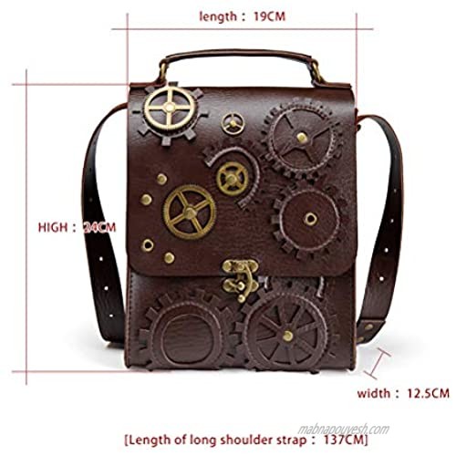Steampunk Leather Messenger Bag Gothic Retro Briefcase Handheld Crossbody Shoulder Large Satchel School Bag for Men Women