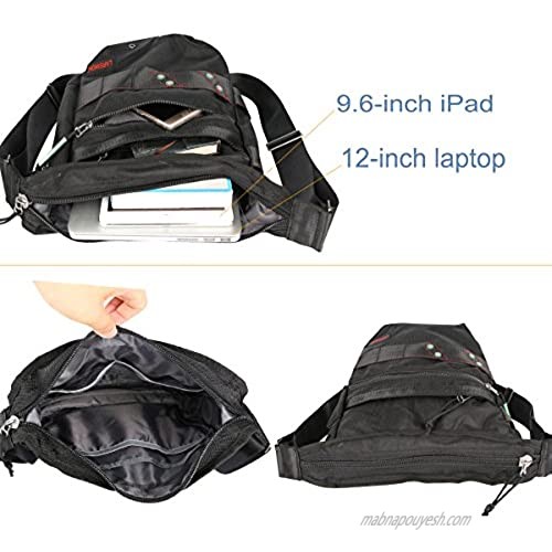 Vertical Messenger Bag Crossbody Bag Larswon Shoulder Bag Tablets Bag Satchel for Men Women Black