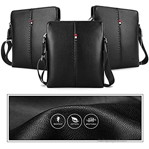 YumSur Mens Shoulder Bag Genuine Leather Messenger Handbag Crossbody Bag for Men Purse iPad Bag for Business Office Work School with Adjustable Strap Black