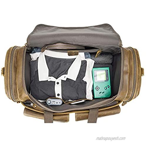 22.8'' Full Grain Leather Retro Carry on Duffle Bag Travel Overnight Weekender Bag