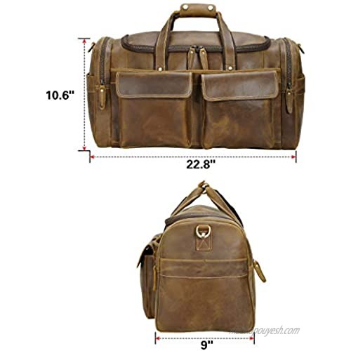 22.8'' Full Grain Leather Retro Carry on Duffle Bag Travel Overnight Weekender Bag