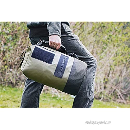 AMABILIS Dave Jr Water Resistant Heavy Duty Tactical Duffel Bag Military Inspired Rugged Duffel 18 x 10 Inches Military Green