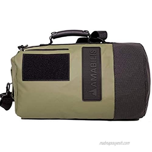 AMABILIS Dave Jr Water Resistant  Heavy Duty Tactical Duffel Bag  Military Inspired Rugged Duffel  18 x 10 Inches  Military Green