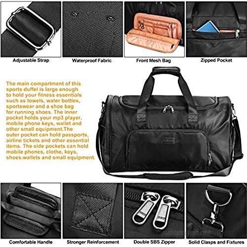 AmHoo Travel Duffle Bag have Exquisite Space Design for Weekend Overnight Carry on Bag with Shoes Compartment for Unisex(Black)