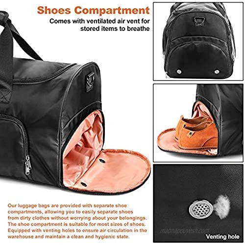 AmHoo Travel Duffle Bag have Exquisite Space Design for Weekend Overnight Carry on Bag with Shoes Compartment for Unisex(Black)