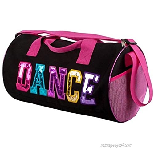 Black and Fuchsia Dance Duffel Bag with Multicolored Dance Print