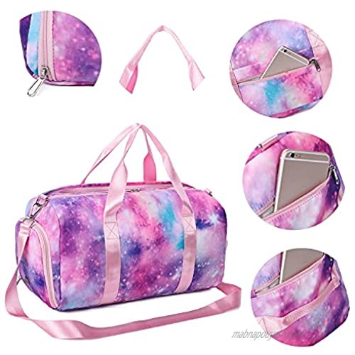 BTOOP Duffle Bag for Gym Sports Women Girls Workout Travel Bag Weekender with Shoe Compartment and Wet Pocket (Pink Galaxy)