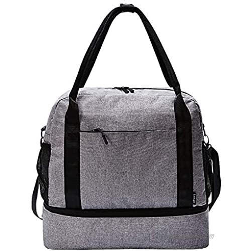 Carry-on Tote Duffel Bag with Bottom Zippered Compartment   Slides over Luggage Handle (Dark Gray)