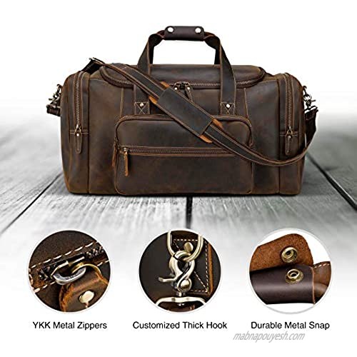 Compalo 23 Full Grain Leather Travel Duffle for Men Overnight Weekender Sport Gym Duffle Bag