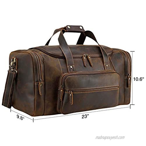 Compalo 23 Full Grain Leather Travel Duffle for Men Overnight Weekender Sport Gym Duffle Bag