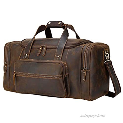 Compalo 23" Full Grain Leather Travel Duffle for Men Overnight Weekender Sport Gym Duffle Bag