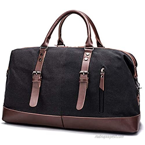 Duffle Bag for Men  Weekender Bag for Traveling  Large Overningt Bag for Women  Duffel Travel Bags for Camping  Heavy Duty  Black  Canvas and Leather  40L