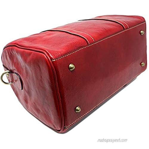 Floto Boston Leather Duffel Bag in Red