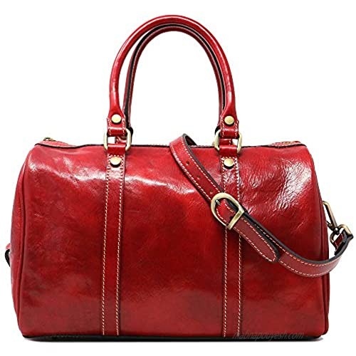 Floto Boston Leather Duffel Bag in Red