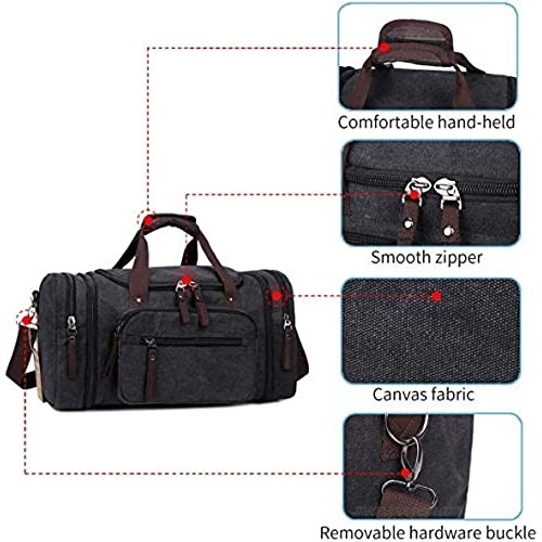 Fresion Carry on Bag Canvas Weekender Overnight Holdall Tote Duffel Bag (Black 60L)