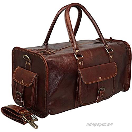 HG-LTHR 20" Leather Duffle Bag Travel Carry-On Waterproof Luggage Overnight Gym Weekender Bag