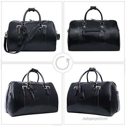 Leathario Mens Genuine Leather Overnight Travel Duffle Weekend Bag (Black-141)
